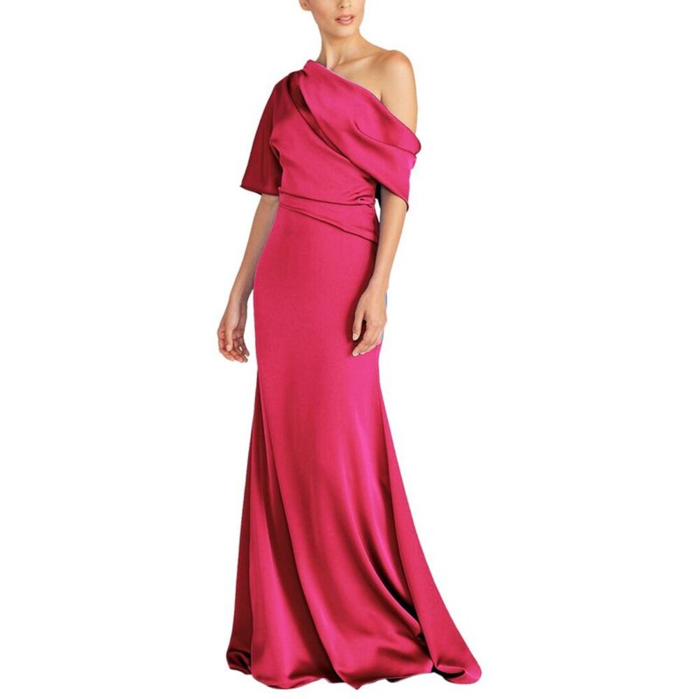 Theia Womens Remi One Shoulder Draped Gown